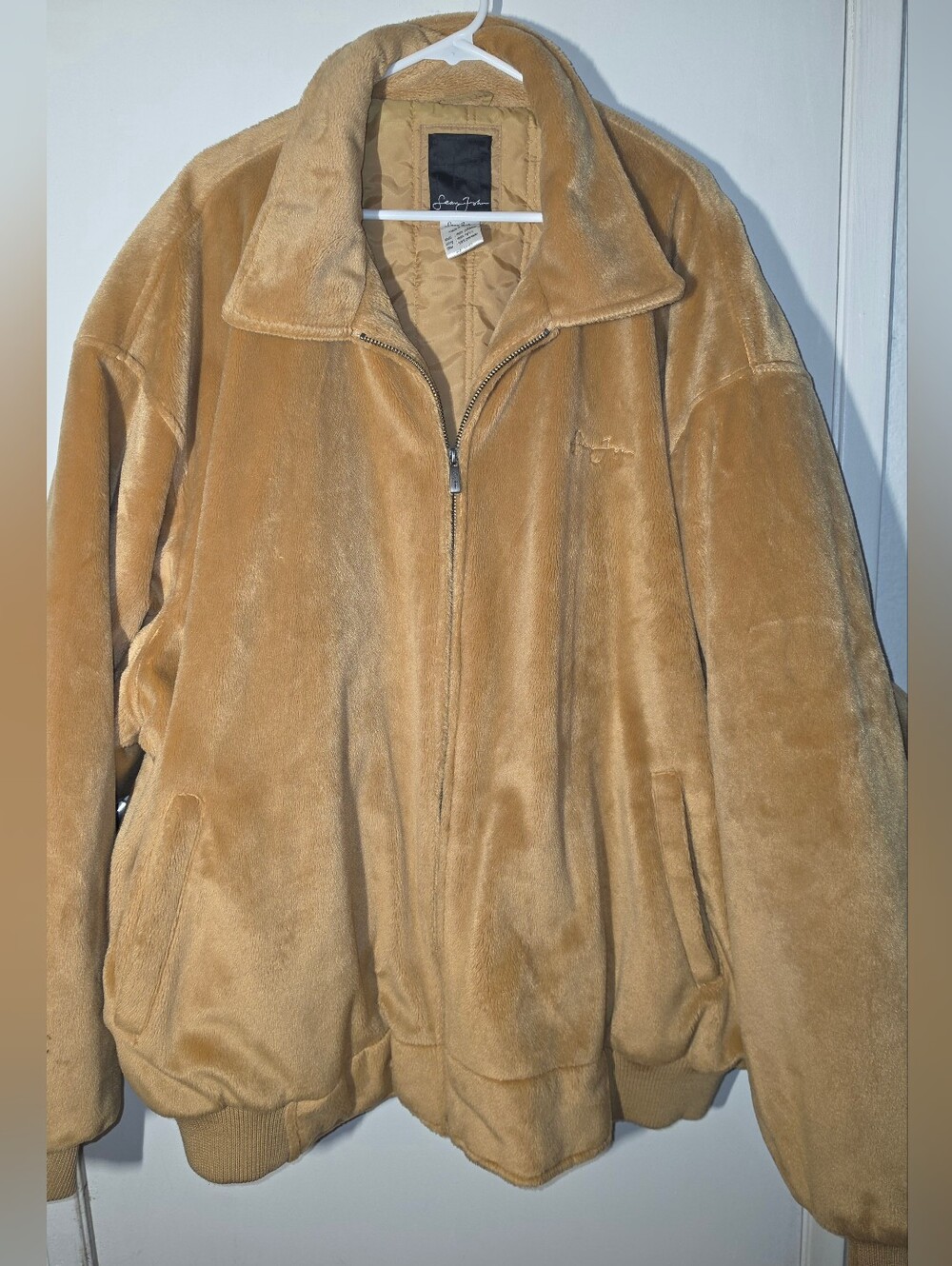 Sean John Plush 2000'sY2K Zip Front Bomber Jacket in Camel Tan
